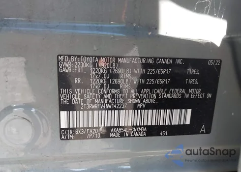 2022 Toyota Rav4 Hybrid Xle from USA, damaged, VIN 2T3RWRFV4NW142237